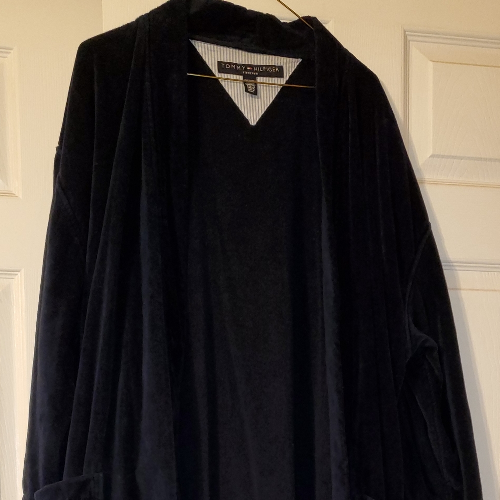 Tommy Hilfiger Plush Cotton Shawl Style  Bath Robe, Navy